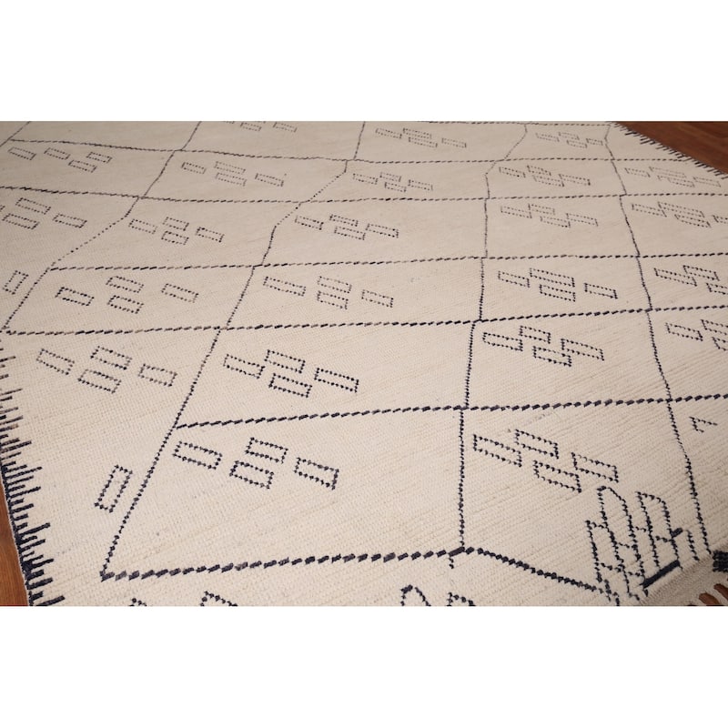 Trellis Moroccan Oriental Area Rug Handmade Geometric Wool Carpet - 9'0"x 12'5"