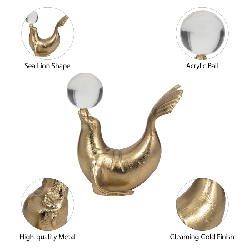 Modern Sea Lion Sculpture Figurine - 7", Gold - 7" x 5" x 7"