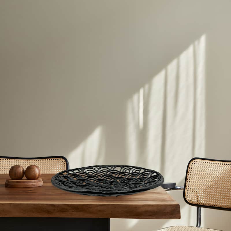 Decorative Handmade Aluminum Round Platter Bowl in Black