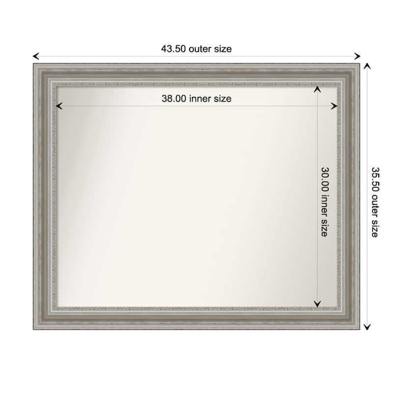 Parlor Silver Framed Non-Beveled Custom Wall Mirror, Bathroom Vanity Mirror - Outer Size: 43.5 x 35.5