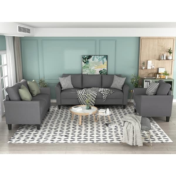 Aannemelijk Etna Gemakkelijk 6-Person Sectional Sofa Set with Cushions Polyester-Blend 3 Pieces Sofa Set,  Living Room Sofa Loveseat Set Grey - Overstock - 35289071
