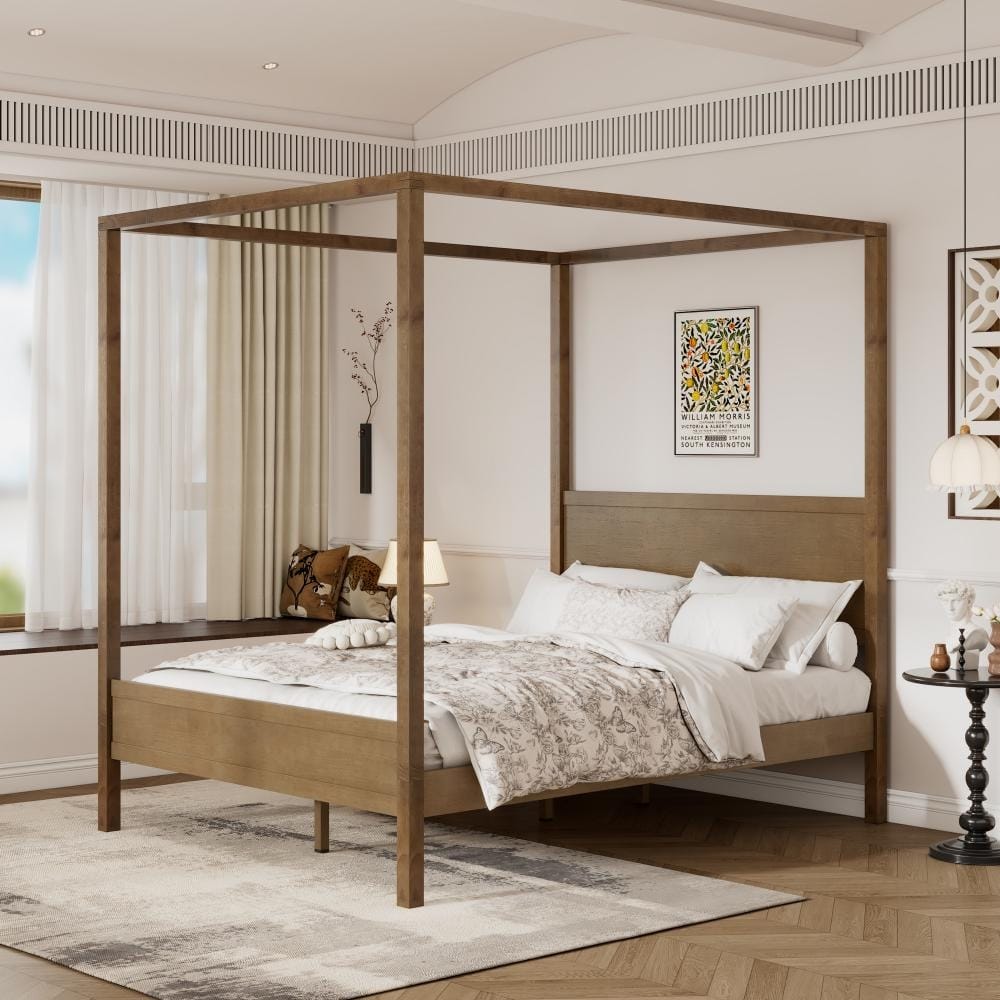 Christopher Knight Home- Marlowe Solid Wood 4 post Canopy Bed with Headboard