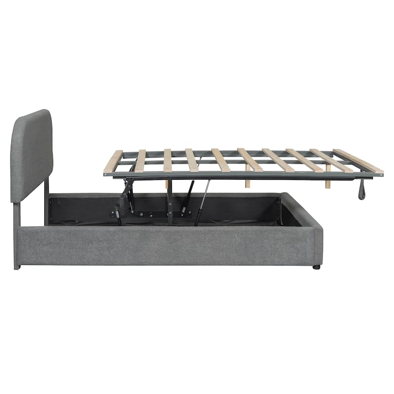 Teddy Fleece Full Platform Bed with Hydraulic Storage System and Elegant Design