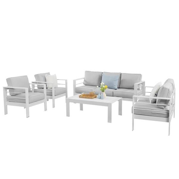 5Pieces Aluminum Conversation Set Modern White Metal sectional Sofa