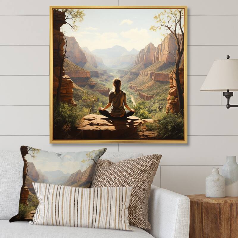 Designart "Yoga In Nature" Yoga Framed Canvas Print - Gold - 24 in. wide x 24 in. high