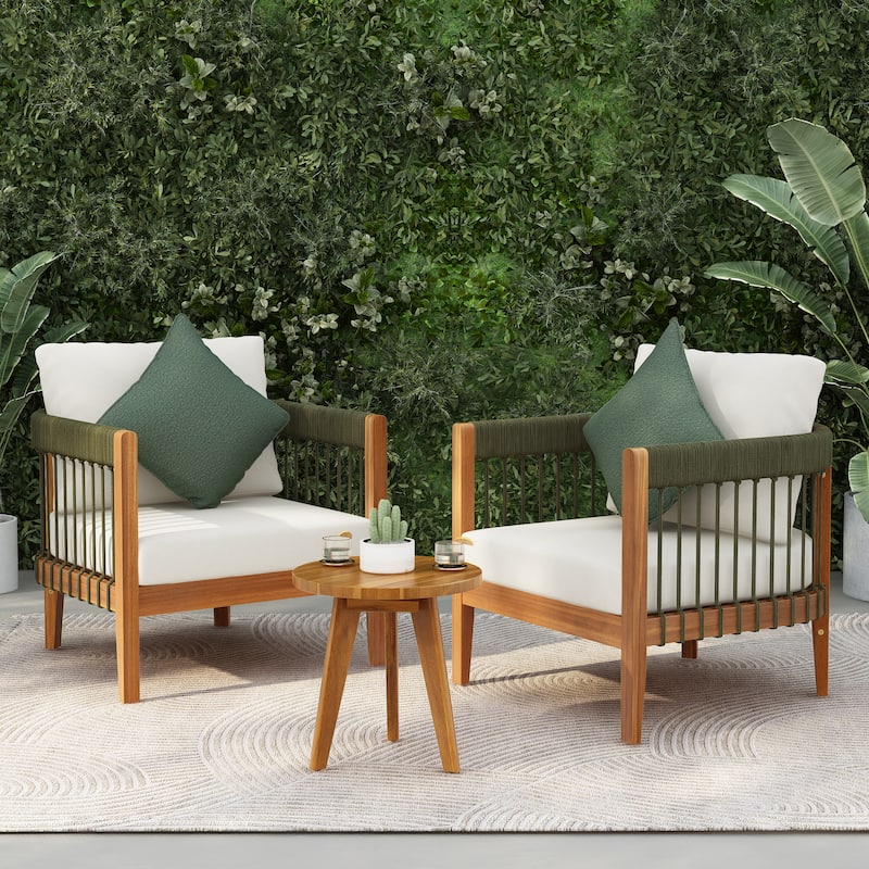 Christopher Knight Home- Henry Acacia Outdoor 3-Piece Chat Set - Green + Beige