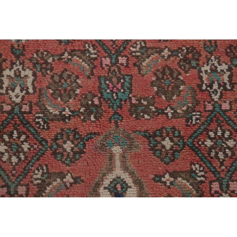 Geometric Pink Hamedan Persian Vintage Rug Hand-Knotted Wool Carpet - 6'7"x 9'7"