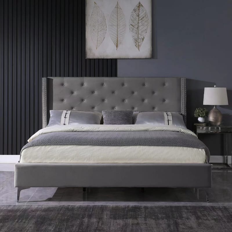 California King Velvet Upholstered Platform Bed Frame