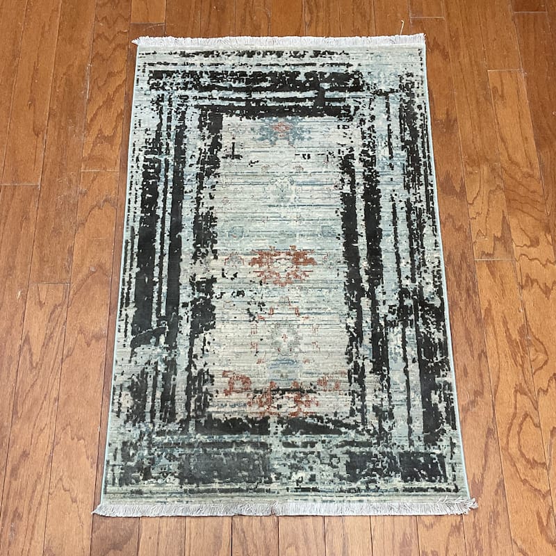 HERAT ORIENTAL Turkish Modern Erased Design Wool & Silk Rug - 2' x 2'11"