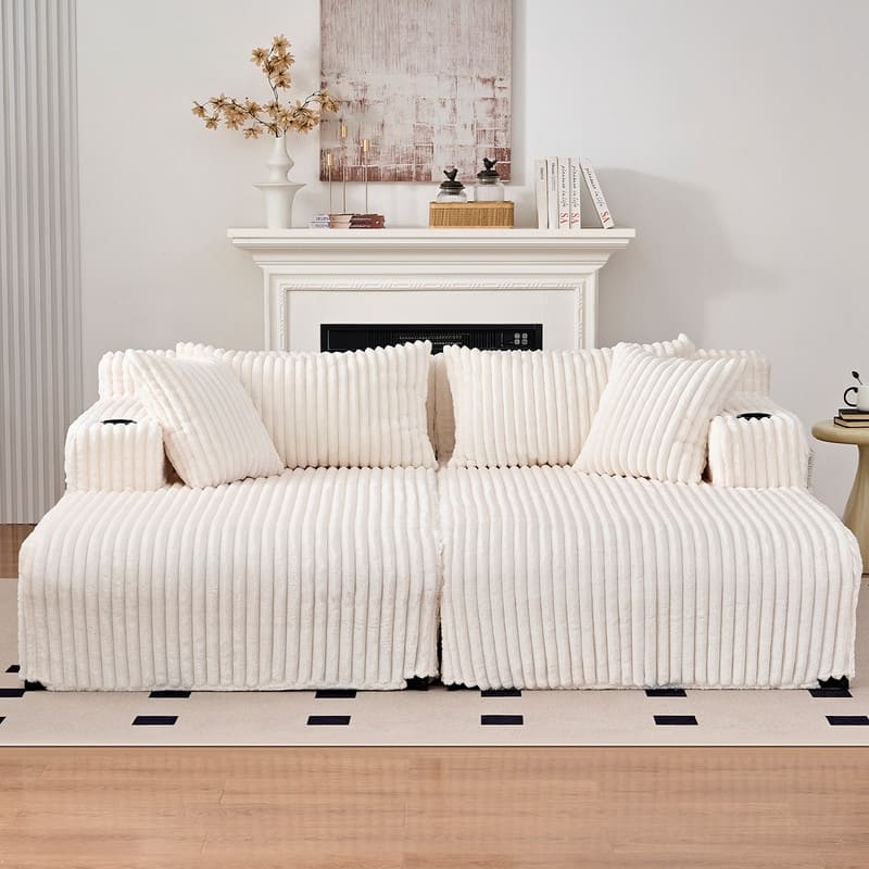 Mixoy 85"Movable Double Chaise Lounge Sofas,Loveseat with Cup Holder,Side Pockets,2 Pcs Oversized Single Sleeper Sofa Chair