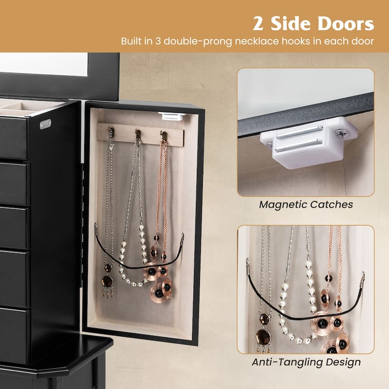 Gymax Jewelry Wood Cabinet Armoire Storage Box Chest St& Organizer