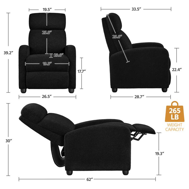 Yaheetech Upholstered Boucle Recliner Sofa Adjustable Reclining Chair, Ivory