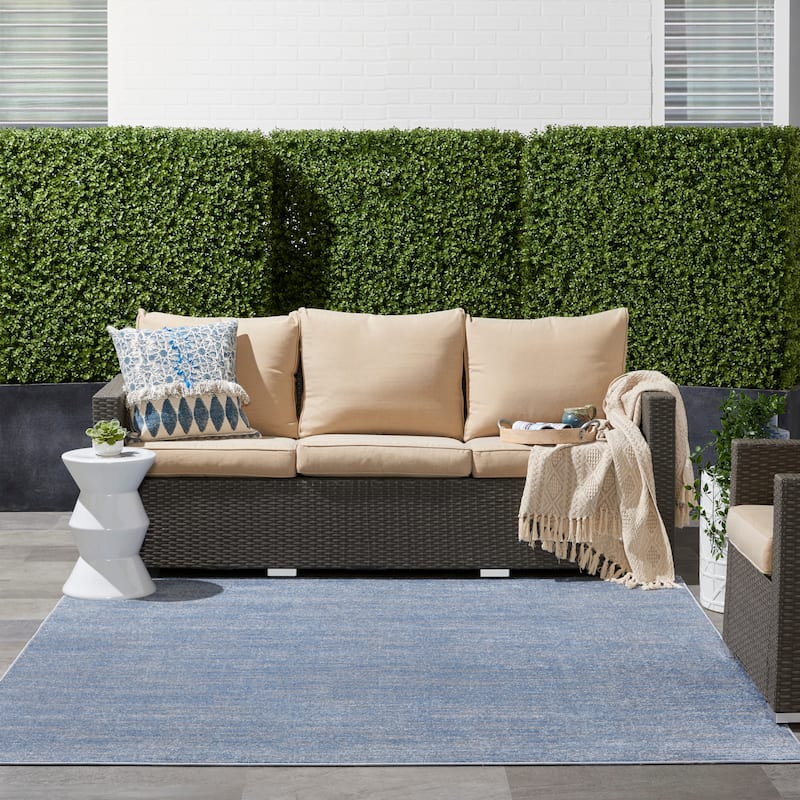 Nourison Essentials Solid Contemporary Indoor/Outdoor Area Rug - 5' Square - Blue/Grey
