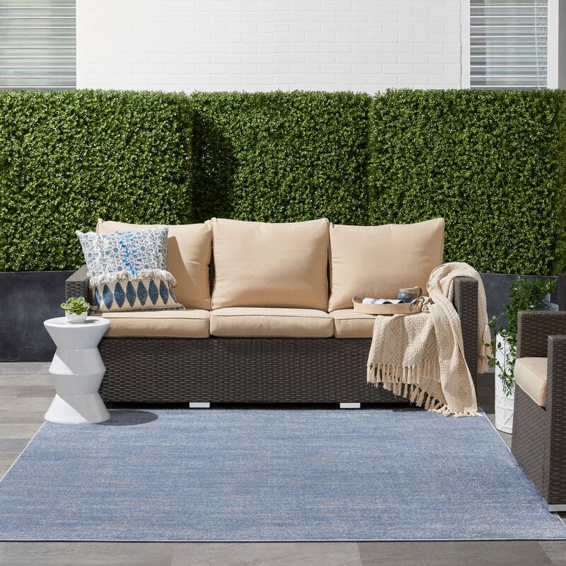 Nourison Essentials Solid Contemporary Indoor/Outdoor Area Rug - 5' Square - Blue/Grey