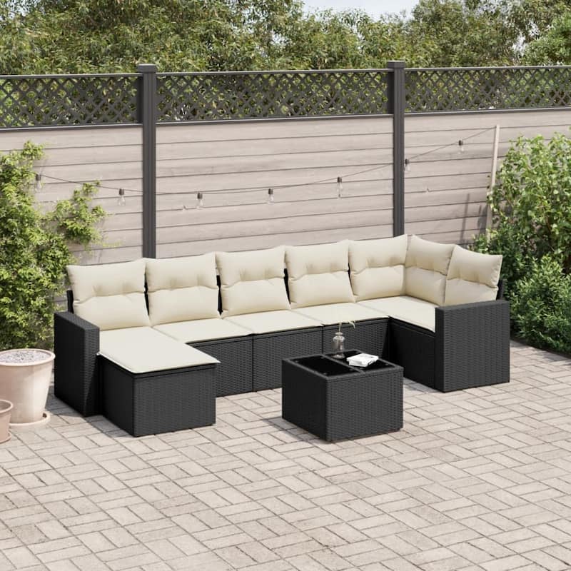 vidaXL Patio Sofa Set Black - Black and Cream With table - 21.7 x 21.7 x 14.6 in (W x L x H)