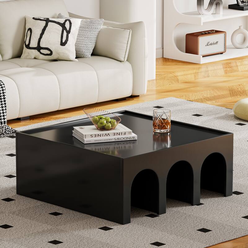 Black MDF 4 Tier Bookshelf Storage Cabinet Convertible Coffee Table - 36" L x 15" W x 36" H
