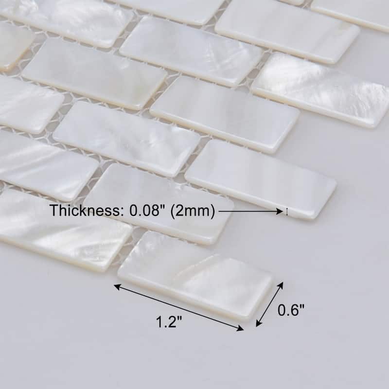 Art3d 12"x12" Mother of Pearl Tile White Opal Subway Pattern,Mosaic Tile for Kitchen Backsplashes
