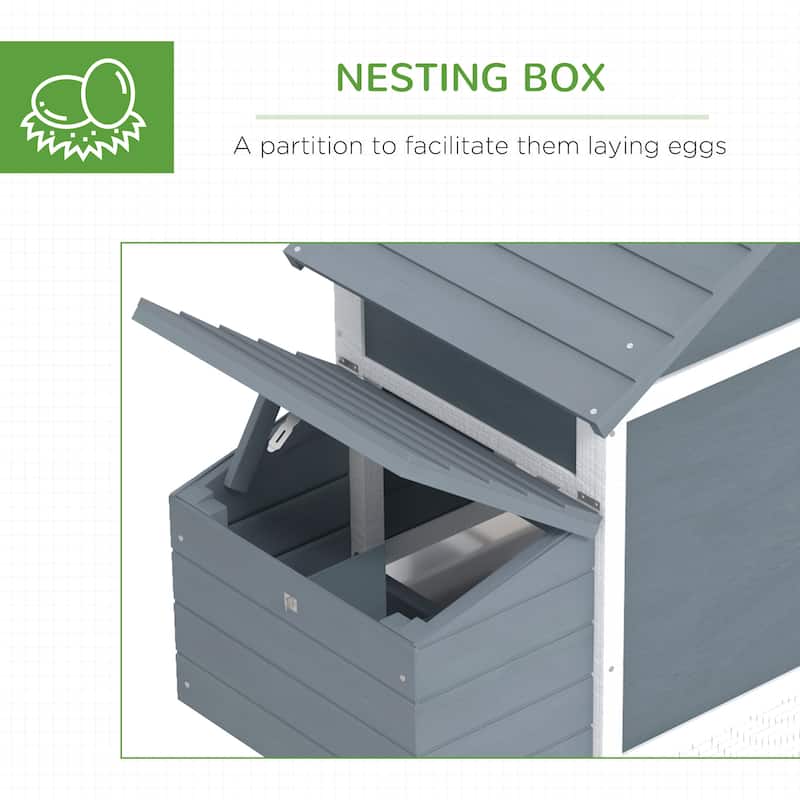 PawHut 59" Solid Enclosed Outdoor Backyard Chicken Coop Kit with Nesting Box,Grey