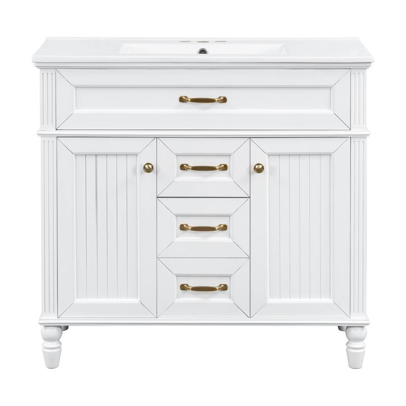 Bathroom Vanity with Sink, Freestanding Bathroom Storage Cabinet, Bathroom Cabinet with Soft Close Doors & 3 Drawers