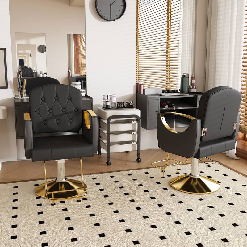 Roomfitters Professional Hydraulic Salon Chair with 360° Swivel, Heavy Duty Barber Stylist Chair with Gold Base