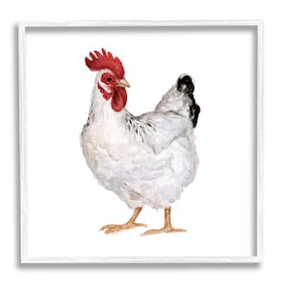 Stupell Quaint Chicken Watercolor Painting Farm Hen Portrait Framed Wall Art - White