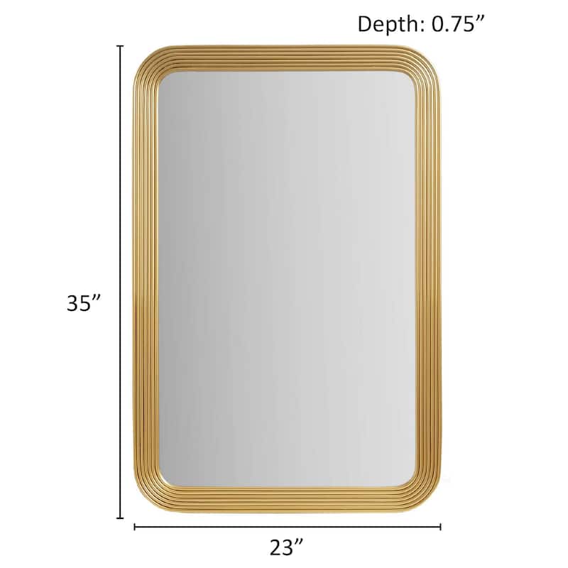 Rounded Rectangle Fluted Gold Wall Mirror - Decorative Accent