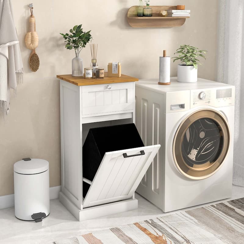 Costway Laundry Cabinet Freestanding Tilt Out Laundry Hamper with - See Details