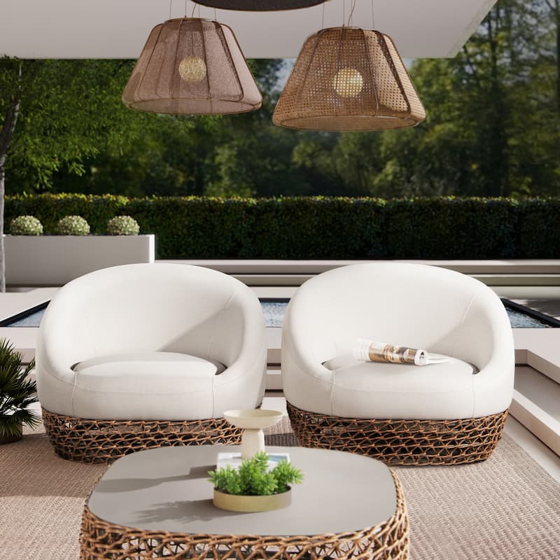 Willow 35.5" Woven Upholstered Deep Seating Outdoor Patio Armchair