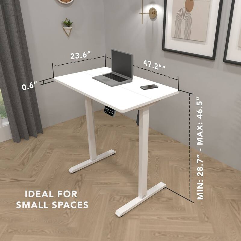 Mount-It! 48"W Electric Rectangular Adjustable Standing Desk, White (MI-8037)
