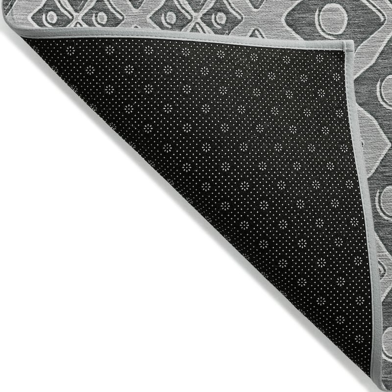 Gray And Light Gray Geometric Washable Indoor Outdoor Area Rug - 5' X 8'