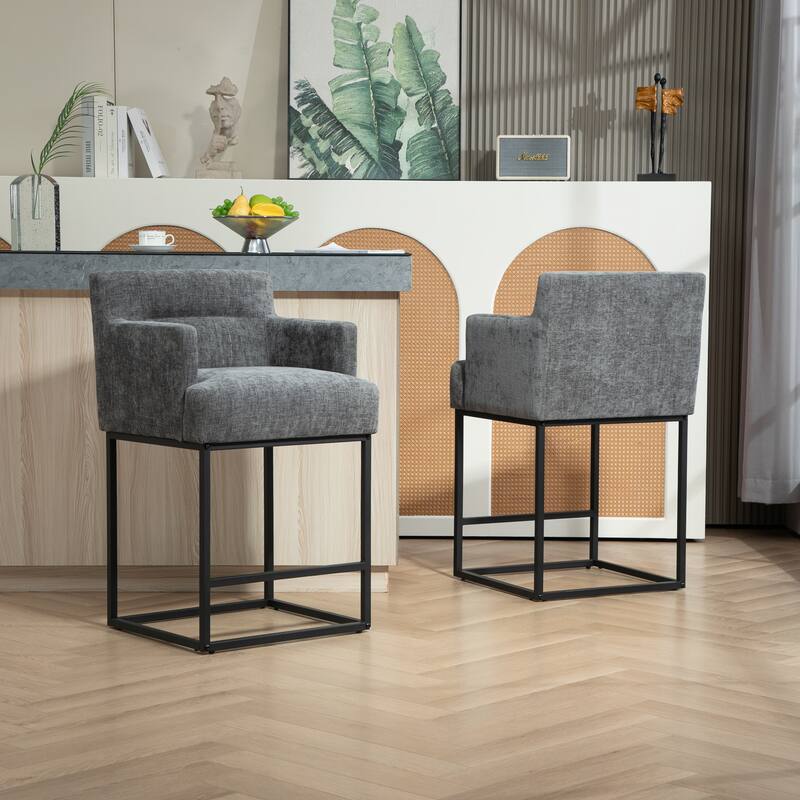 House Hold Counter Height Bar Stools Set of 2,Modern Square PU Bar Stool