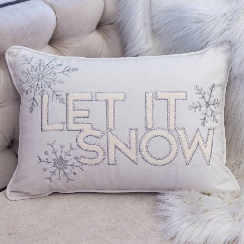 Velvet Lumbar Pillow with Snowflake Embroidery Let It Snow Design and Insert 14x20