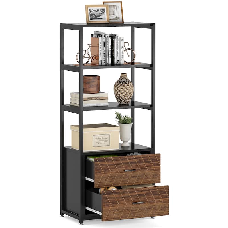 4-Tier White Bookshelf with 2 Drawers, Etagere Standard Book Shelves Display Shelf for Home Office - 60”H x 23.6”L x 15.7”W