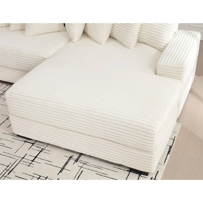 Spacious Modular Sofa with Right Chaise Lounge & Eight Coordinated Pillows