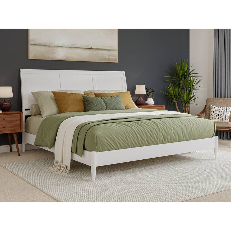 Valencia Solid Wood Low Profile Sleigh Platform Bed - White - King