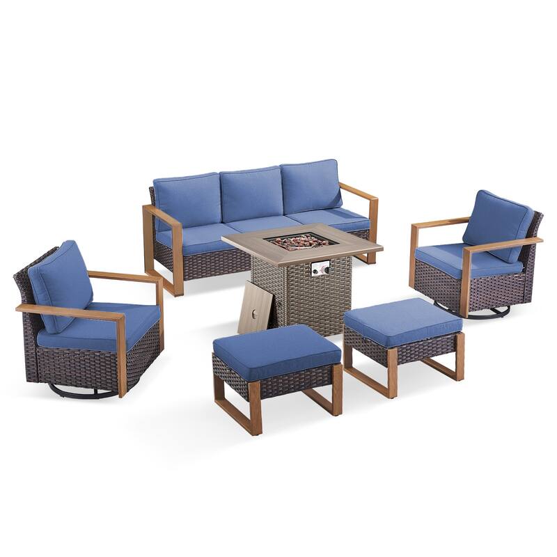 Pocassy 4/6/8PCS Sofa Swivel Chair with Fire Pit Table Set