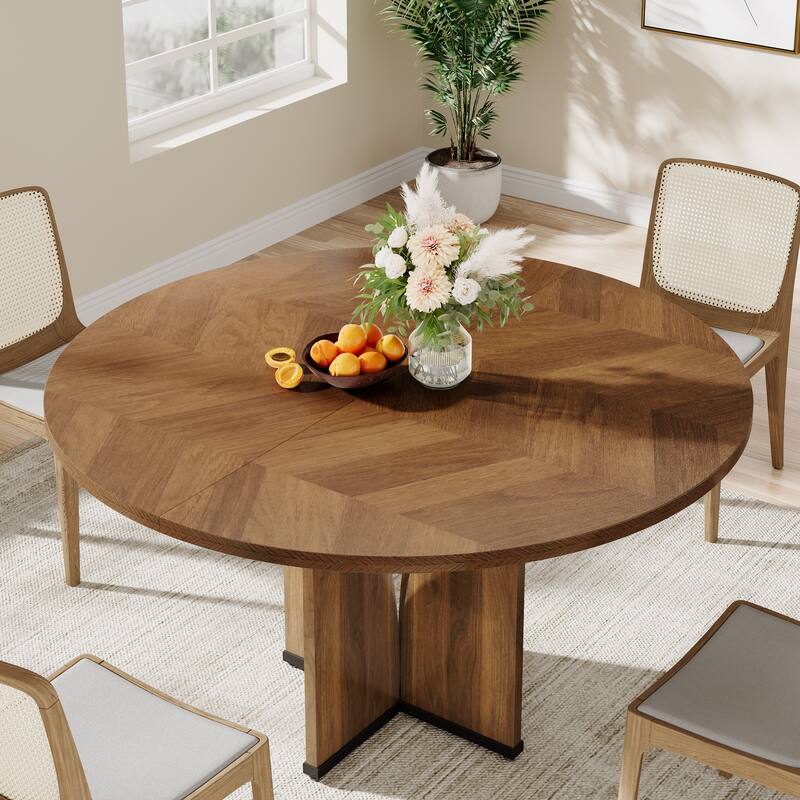 Wooden Large Dining Table, Round Kitchen Table for Dining/Living Room