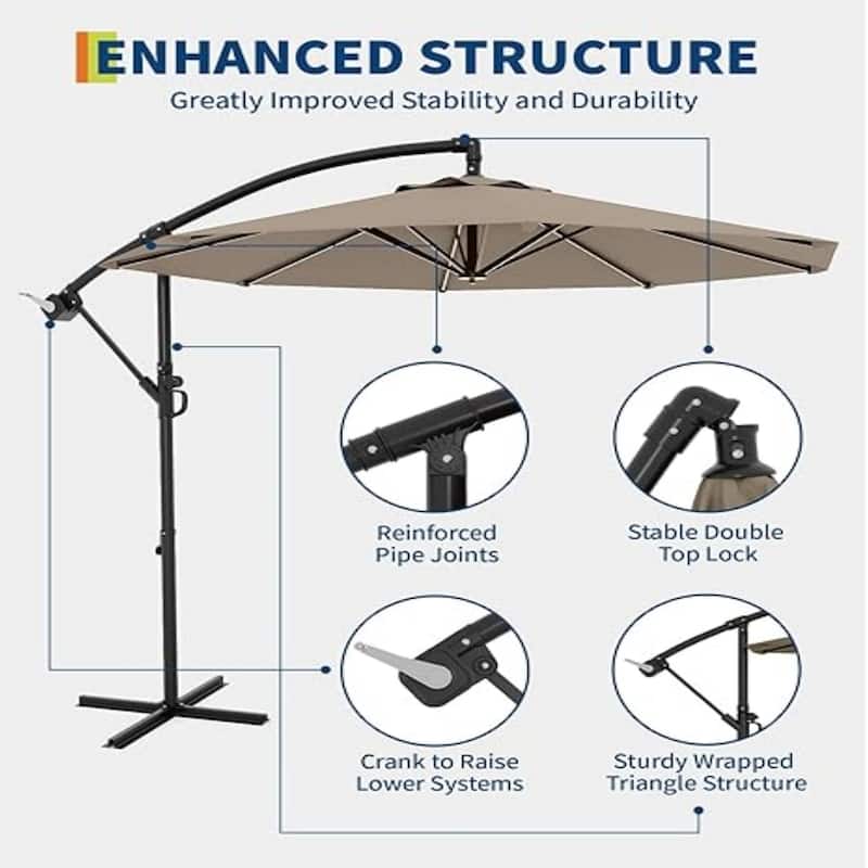 10' Cantilever Large Parasol with Cross Base, Navy