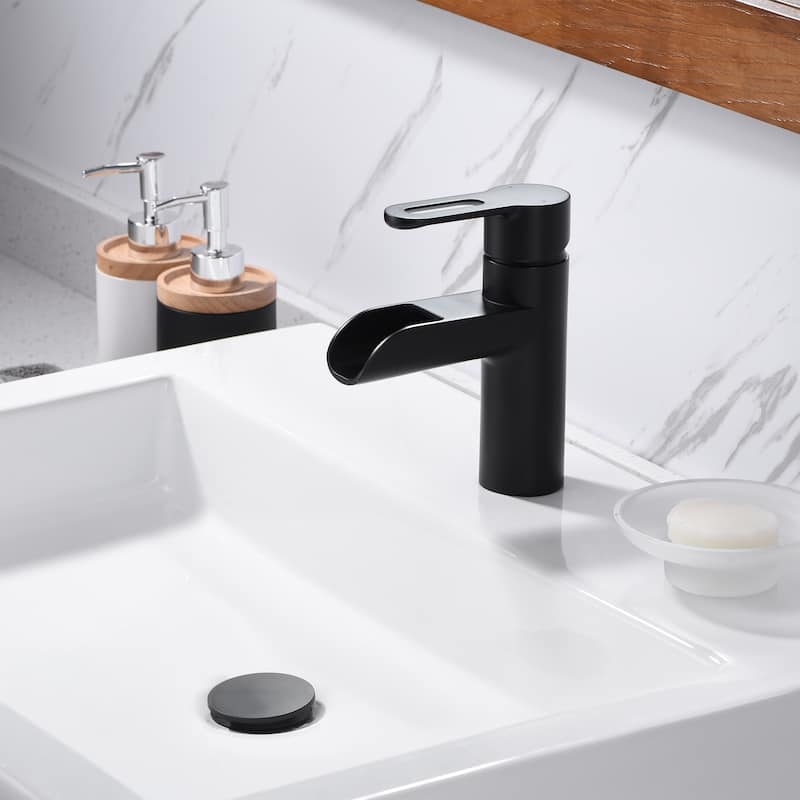 Luxier BSH16-S Waterfall Single Handle Single Hole Bathroom Faucet with Drain
