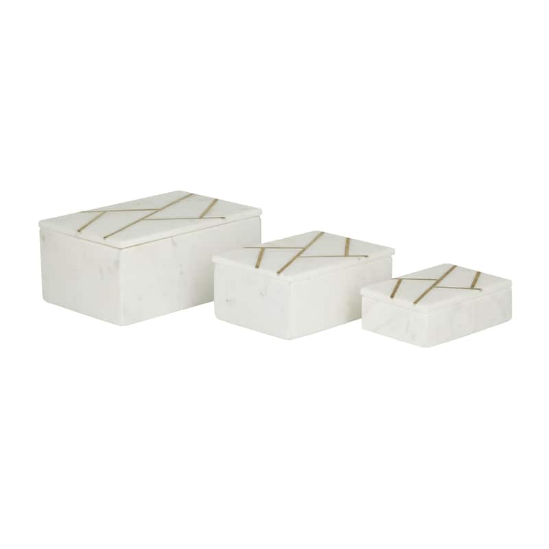 Marble Box with Gold Linear Lines - Set of 3 White or Green - Roche River Decor - White