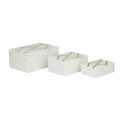 Marble Box with Gold Linear Lines - Set of 3 White or Green - Roche River Decor