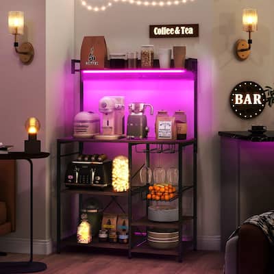 Baker's Rack with Power Outlet and LED Lights, with Storage