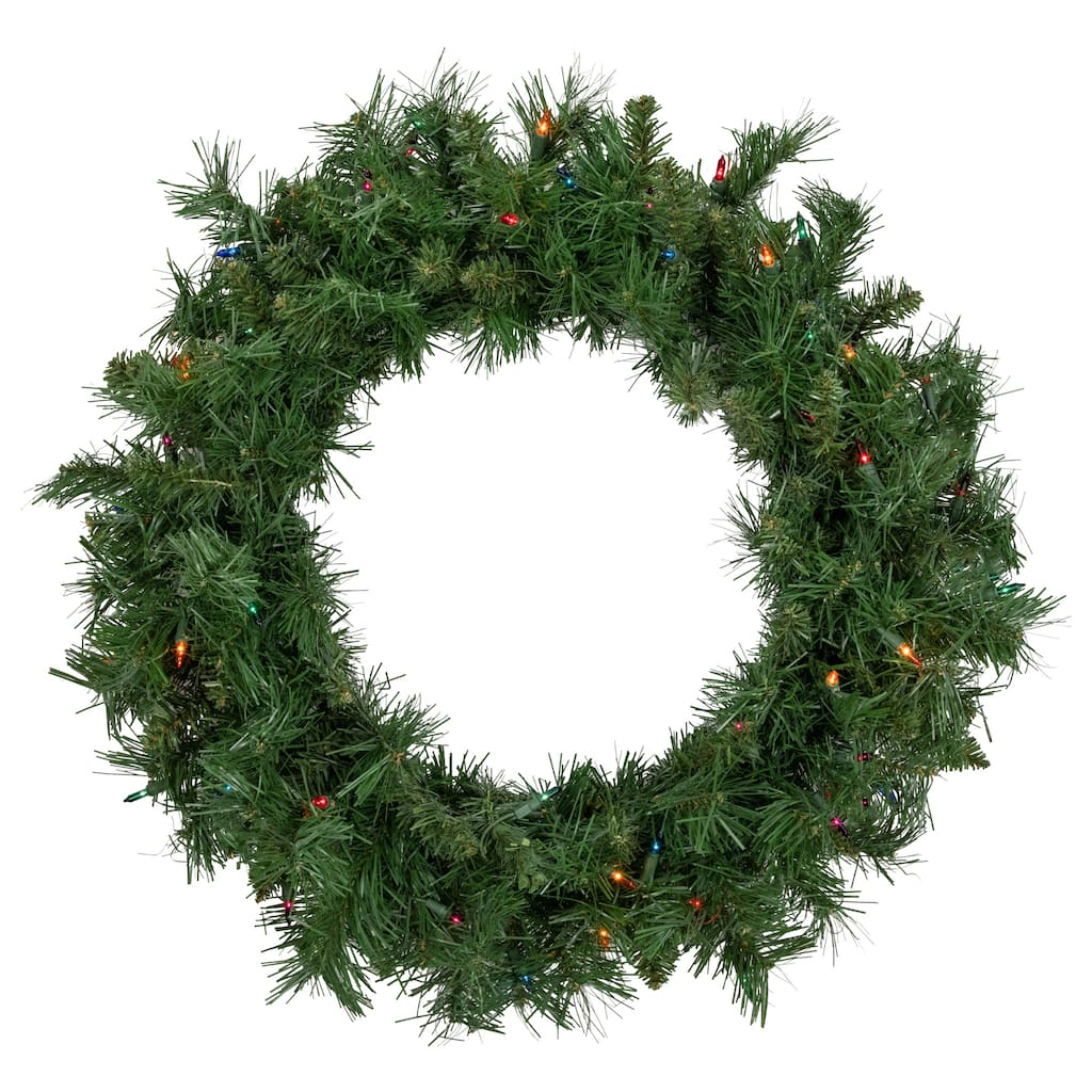 Pre-lit Chatham Pine Artificial Christmas Wreath 24-Inch Multi-Color Lights - 24"