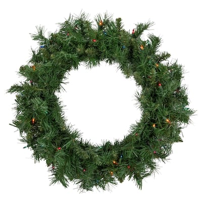 Pre-lit Chatham Pine Artificial Christmas Wreath 24-Inch Multi-Color Lights - 24"