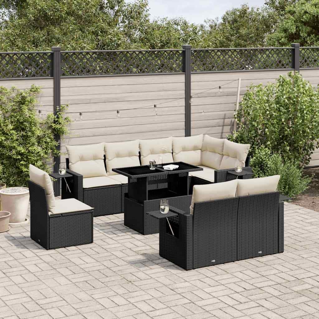vidaXL Patio Sofa Set with Cushions Outdoor Furniture 9 Piece Poly Rattan - 21.7 x 39.4 x 28.7