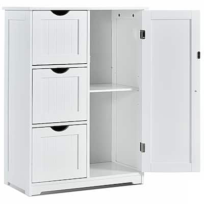 Bathroom Floor Cabinet Wooden with 1 Cupboard and 3 Drawers