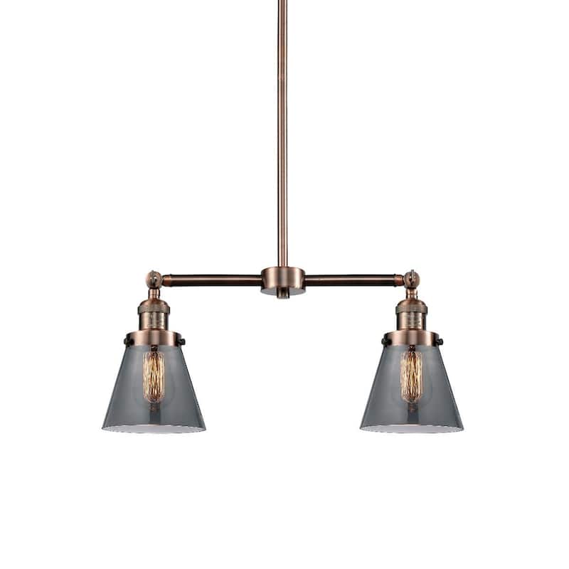 Innovations Lighting Small Cone 2 Light 21" Wide Linear Chandelier - Antique Copper / Smoked