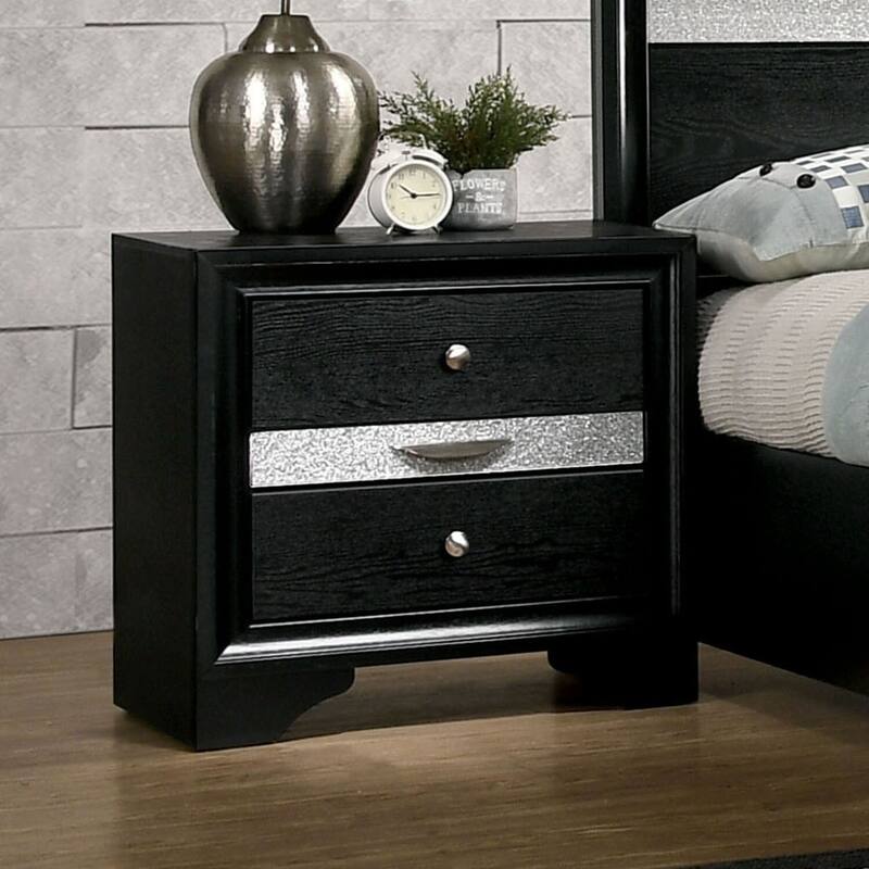Aoki Contemporary Black Wood 3-Drawer Hidden Storage Nightstand by Silver Orchid - Black
