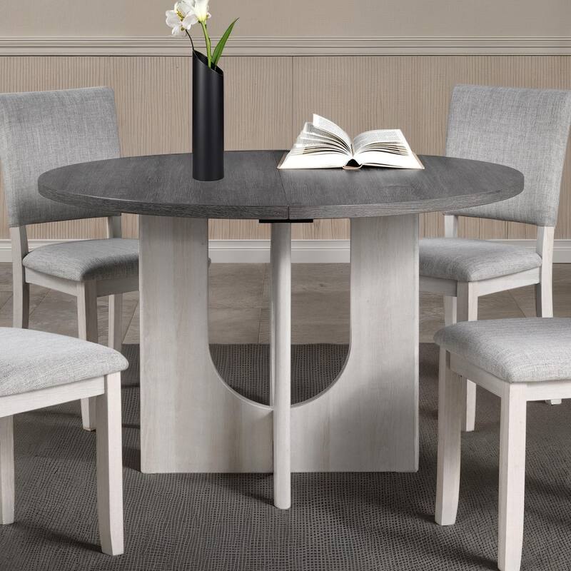 5pc Dining Set Kitchen Dinette Upholstered Fabric Chairs Round Table Pedestal Base Table 4x Side Chairs Dining Room