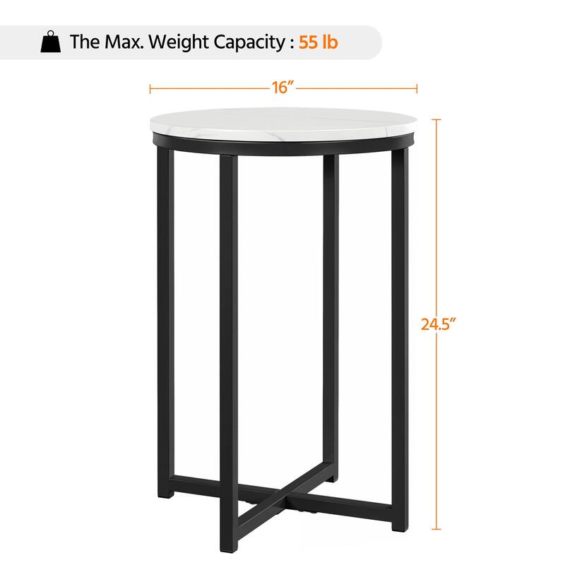 Yaheetech X-Based Faux Marble Side Table Round Tabletop and Metal Legs